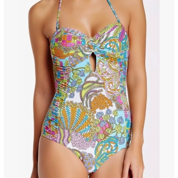 Trina Turk “Coral Reef” Bandeau One-Piece Swimsuit